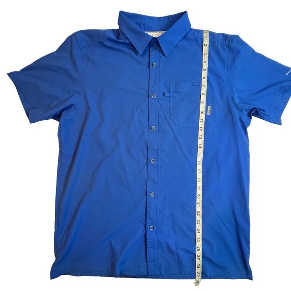 Columbia Shirt Men Large Blue Button Up Omni Shade Golf Fish Outdoor Collared - Picture 4 of 11